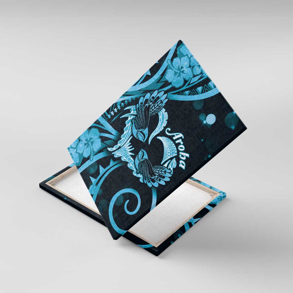 New Zealand Valentine Canvas Wall Art Aroha Cyan Piwakawaka LT05 With Frame Cyan - Polynesian Pride
