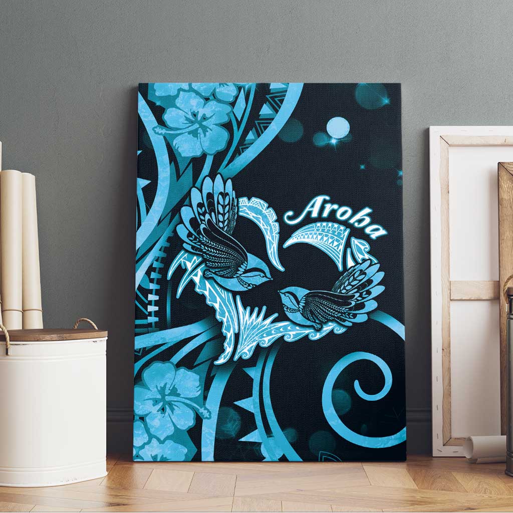 New Zealand Valentine Canvas Wall Art Aroha Cyan Piwakawaka LT05 - Polynesian Pride