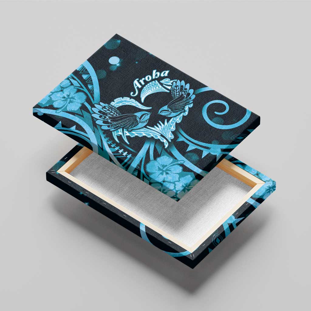 New Zealand Valentine Canvas Wall Art Aroha Cyan Piwakawaka LT05 - Polynesian Pride