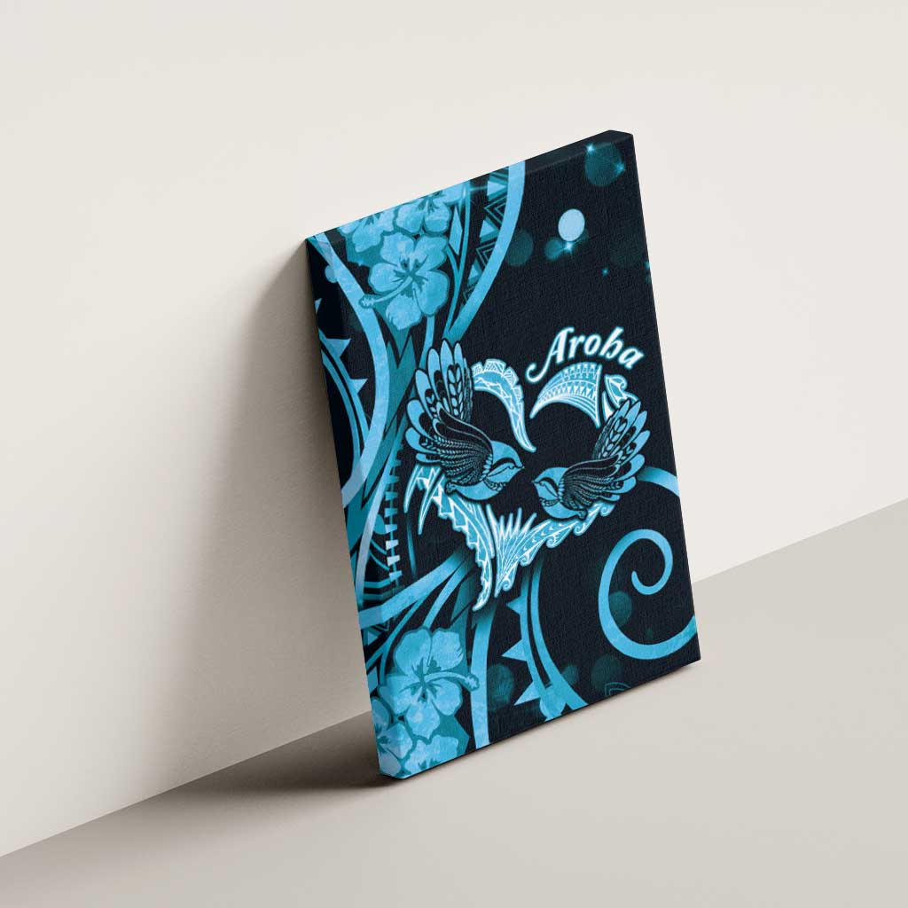 New Zealand Valentine Canvas Wall Art Aroha Cyan Piwakawaka LT05 - Polynesian Pride