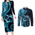 New Zealand Valentine Couples Matching Long Sleeve Bodycon Dress and Long Sleeve Button Shirt Aroha Cyan Piwakawaka