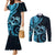 New Zealand Valentine Couples Matching Mermaid Dress and Long Sleeve Button Shirt Aroha Cyan Piwakawaka