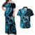 New Zealand Valentine Couples Matching Off Shoulder Maxi Dress and Hawaiian Shirt Aroha Cyan Piwakawaka