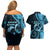 New Zealand Valentine Couples Matching Off Shoulder Short Dress and Hawaiian Shirt Aroha Cyan Piwakawaka