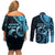 New Zealand Valentine Couples Matching Off Shoulder Short Dress and Long Sleeve Button Shirt Aroha Cyan Piwakawaka