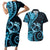 New Zealand Valentine Couples Matching Short Sleeve Bodycon Dress and Hawaiian Shirt Aroha Cyan Piwakawaka