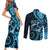 New Zealand Valentine Couples Matching Short Sleeve Bodycon Dress and Long Sleeve Button Shirt Aroha Cyan Piwakawaka