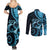 New Zealand Valentine Couples Matching Summer Maxi Dress and Long Sleeve Button Shirt Aroha Cyan Piwakawaka