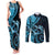 New Zealand Valentine Couples Matching Tank Maxi Dress and Long Sleeve Button Shirt Aroha Cyan Piwakawaka