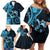 New Zealand Valentine Family Matching Off Shoulder Short Dress and Hawaiian Shirt Aroha Cyan Piwakawaka