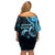 New Zealand Valentine Family Matching Off Shoulder Short Dress and Hawaiian Shirt Aroha Cyan Piwakawaka