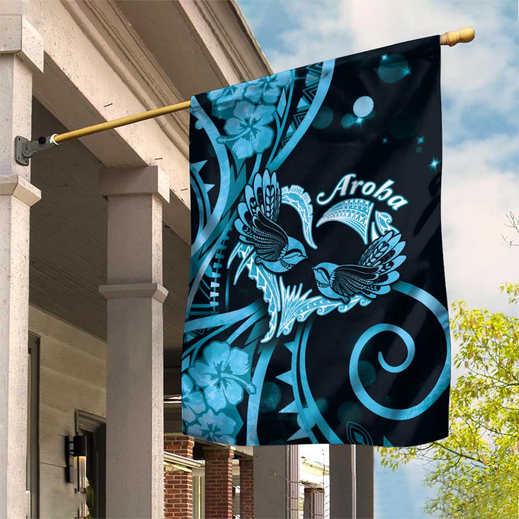 New Zealand Valentine Garden Flag Aroha Cyan Piwakawaka LT05 House Flag Cyan - Polynesian Pride
