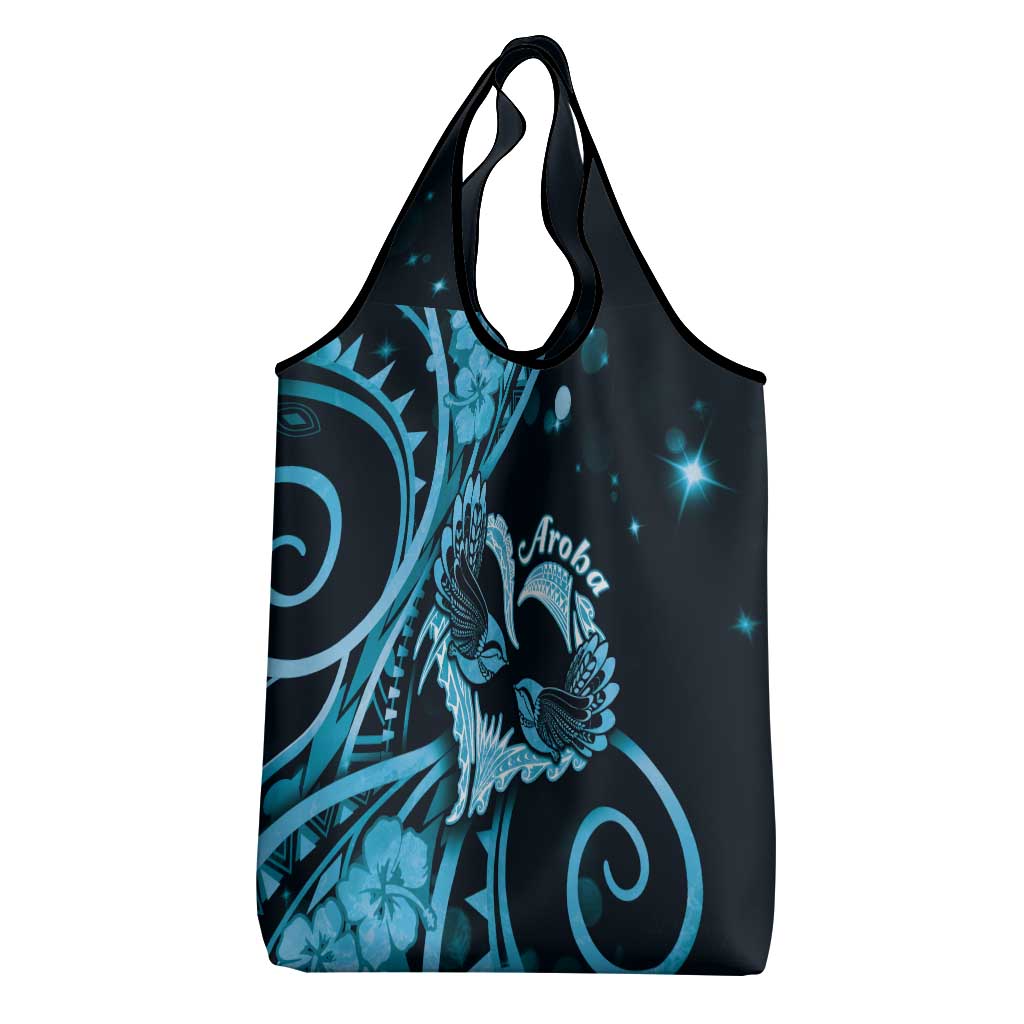 New Zealand Valentine Grocery Bag Aroha Cyan Piwakawaka LT05 - Polynesian Pride