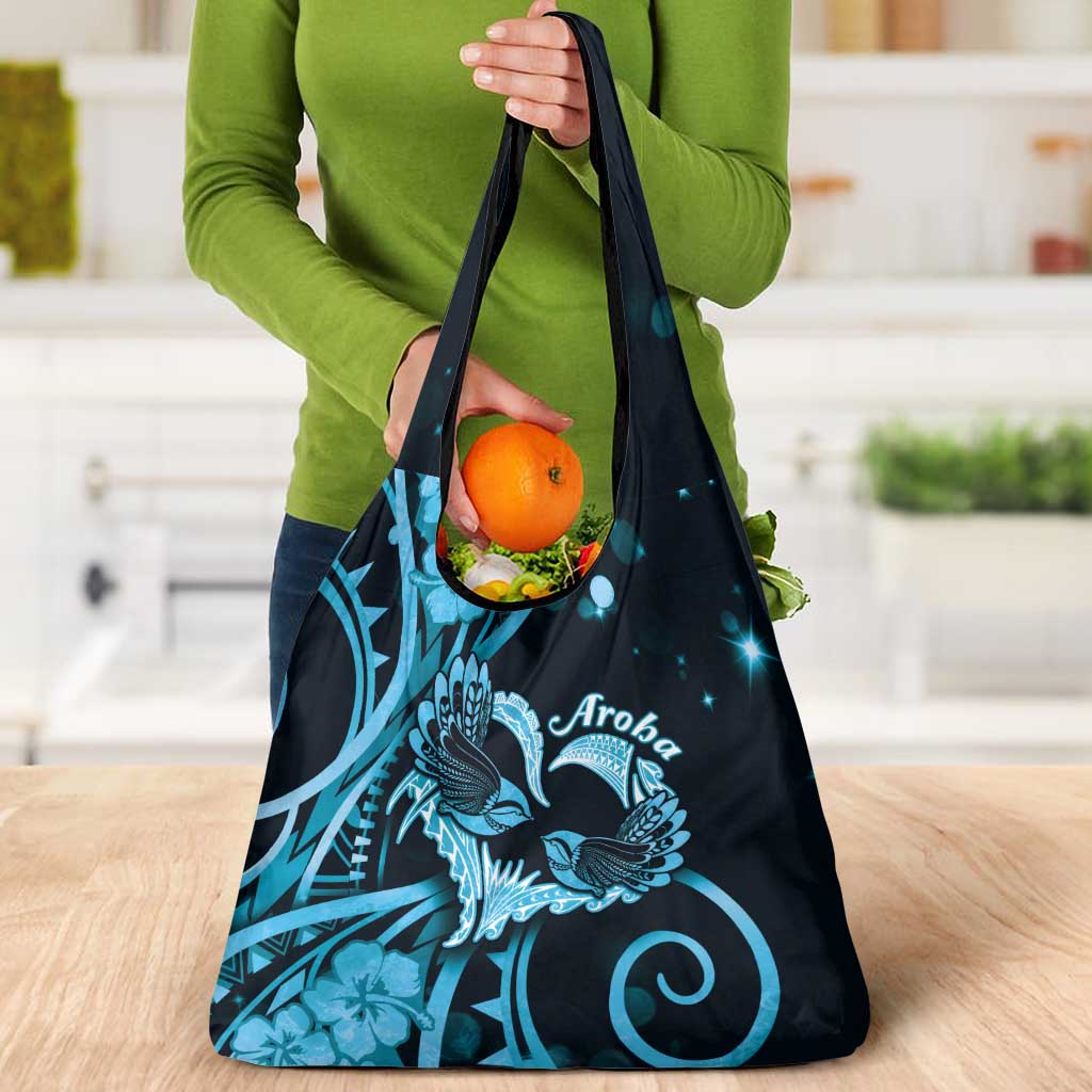 New Zealand Valentine Grocery Bag Aroha Cyan Piwakawaka LT05 - Polynesian Pride