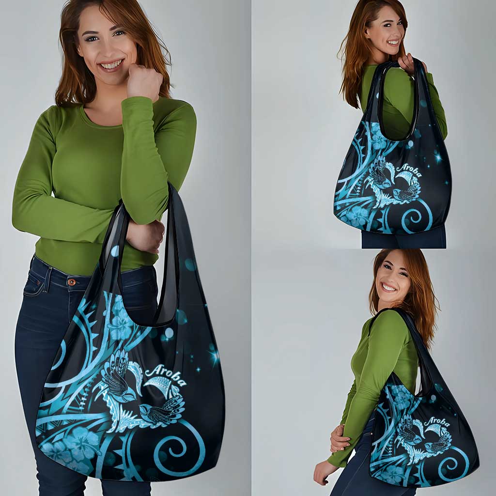New Zealand Valentine Grocery Bag Aroha Cyan Piwakawaka LT05 - Polynesian Pride