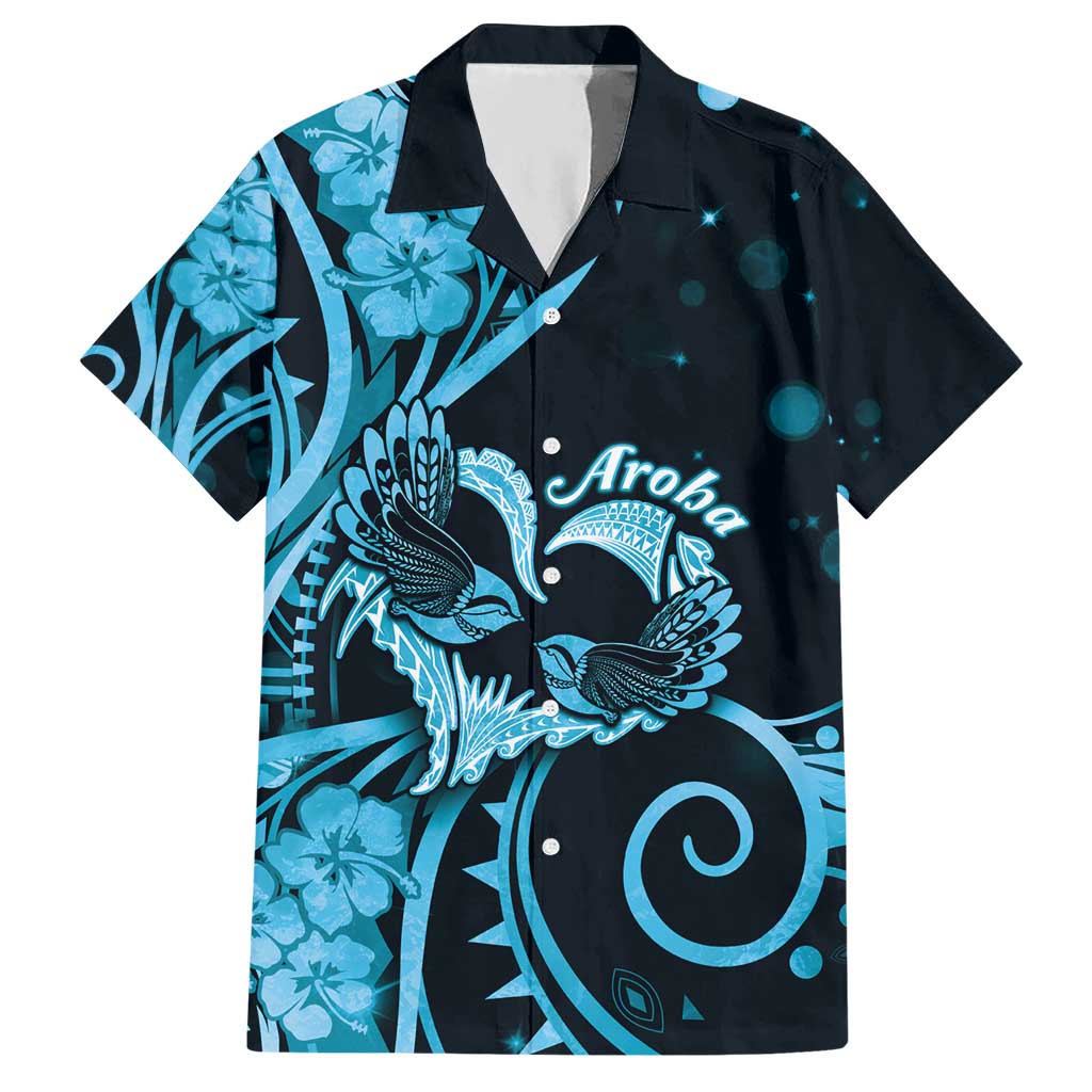 New Zealand Valentine Hawaiian Shirt Aroha Cyan Piwakawaka LT05 Cyan - Polynesian Pride