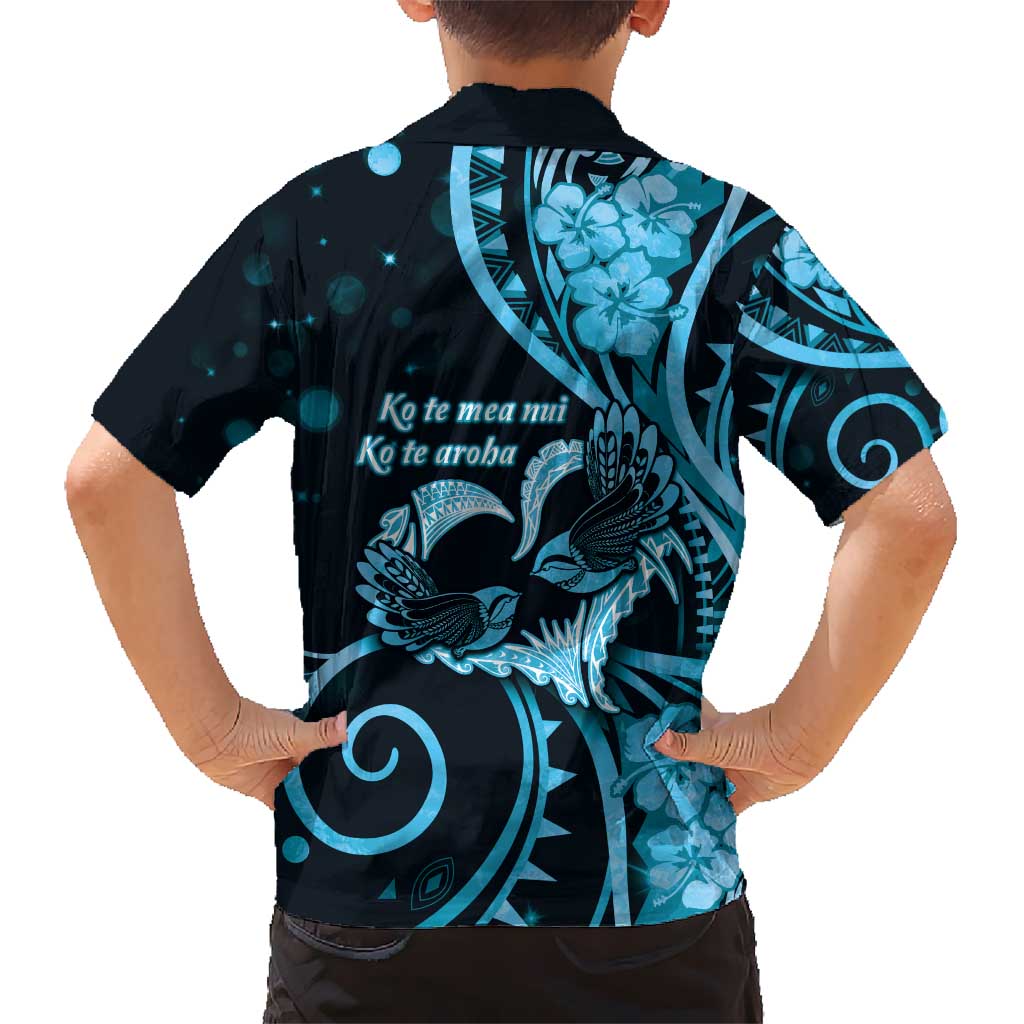 New Zealand Valentine Hawaiian Shirt Aroha Cyan Piwakawaka LT05 - Polynesian Pride