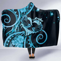 New Zealand Valentine Hooded Blanket Aroha Cyan Piwakawaka LT05 One Size Cyan - Polynesian Pride