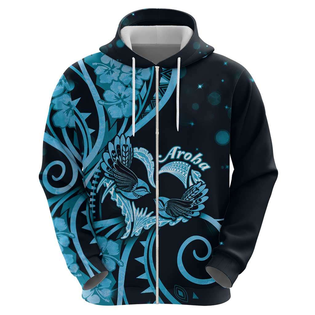 New Zealand Valentine Hoodie Aroha Cyan Piwakawaka