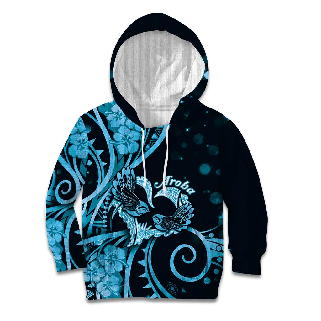 New Zealand Valentine Kid Hoodie Aroha Cyan Piwakawaka