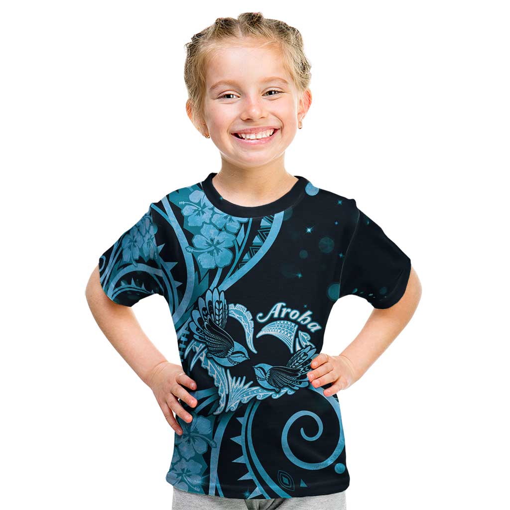 New Zealand Valentine Kid T Shirt Aroha Cyan Piwakawaka