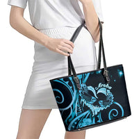 New Zealand Valentine Leather Tote Bag Aroha Cyan Piwakawaka LT05 - Polynesian Pride