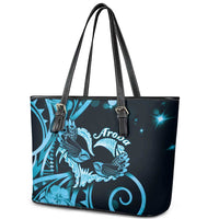New Zealand Valentine Leather Tote Bag Aroha Cyan Piwakawaka LT05 - Polynesian Pride