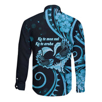 New Zealand Valentine Long Sleeve Button Shirt Aroha Cyan Piwakawaka LT05 - Polynesian Pride