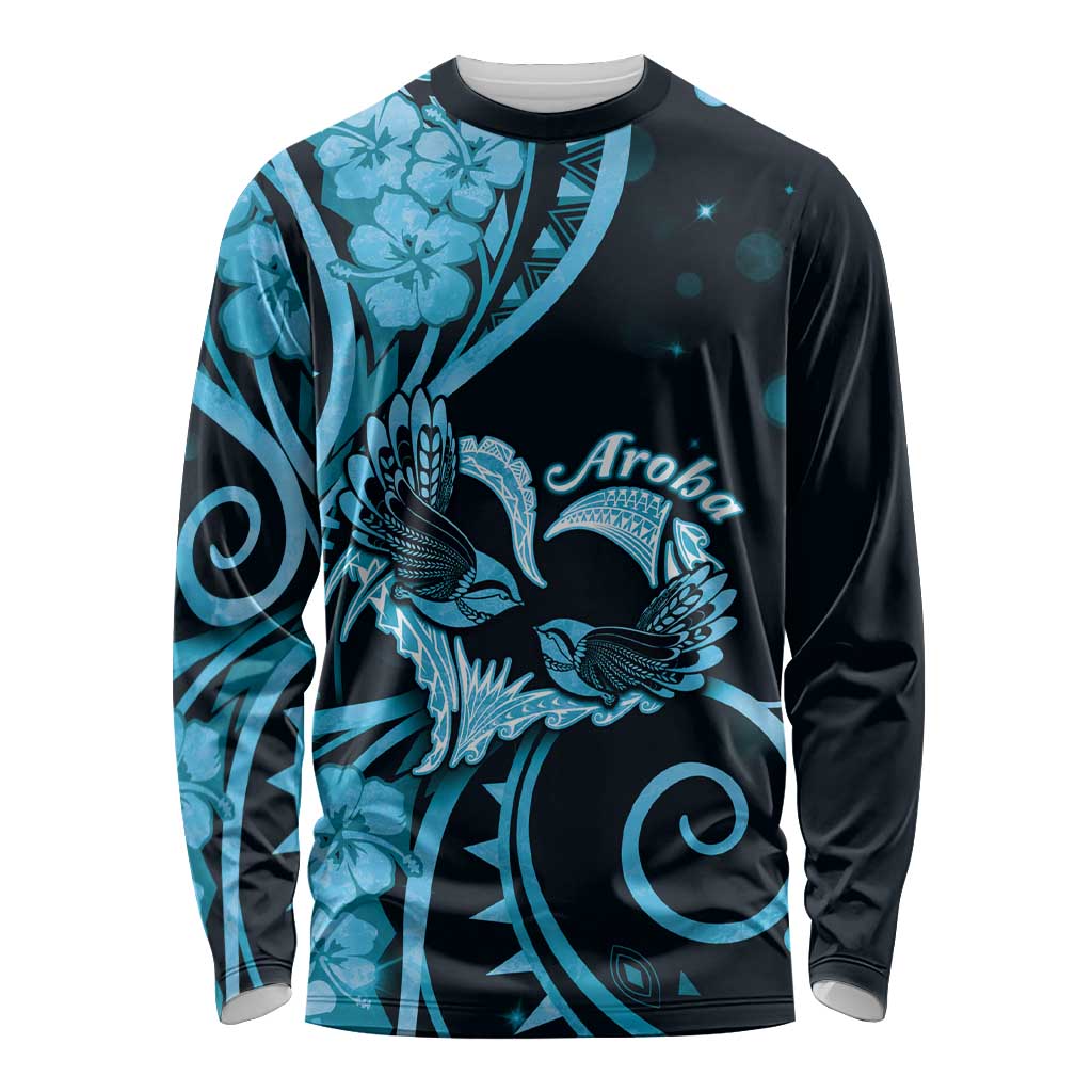 New Zealand Valentine Long Sleeve Shirt Aroha Cyan Piwakawaka