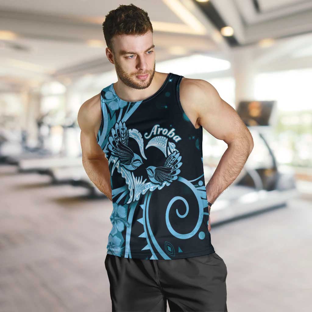 New Zealand Valentine Men Tank Top Aroha Cyan Piwakawaka