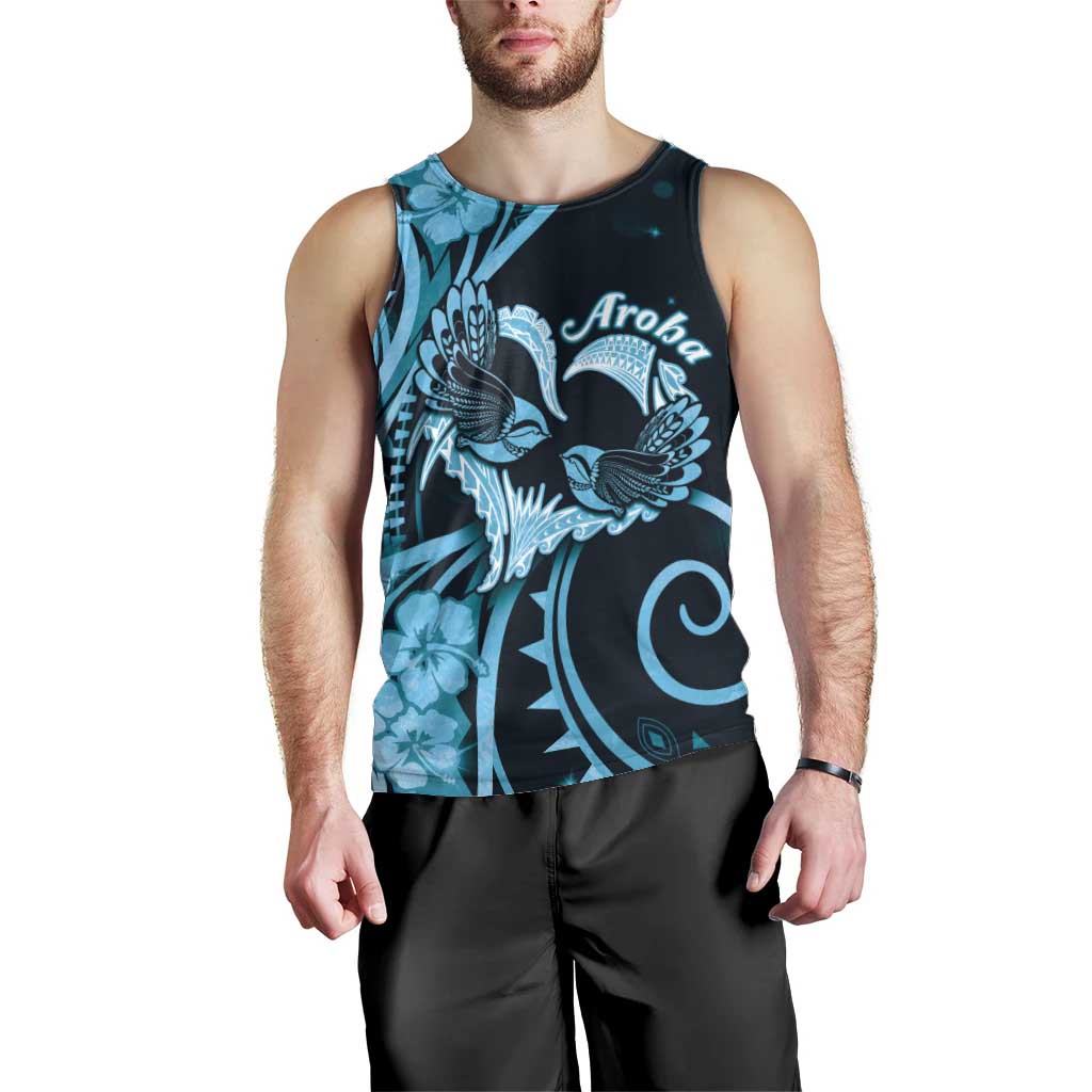 New Zealand Valentine Men Tank Top Aroha Cyan Piwakawaka LT05 - Polynesian Pride