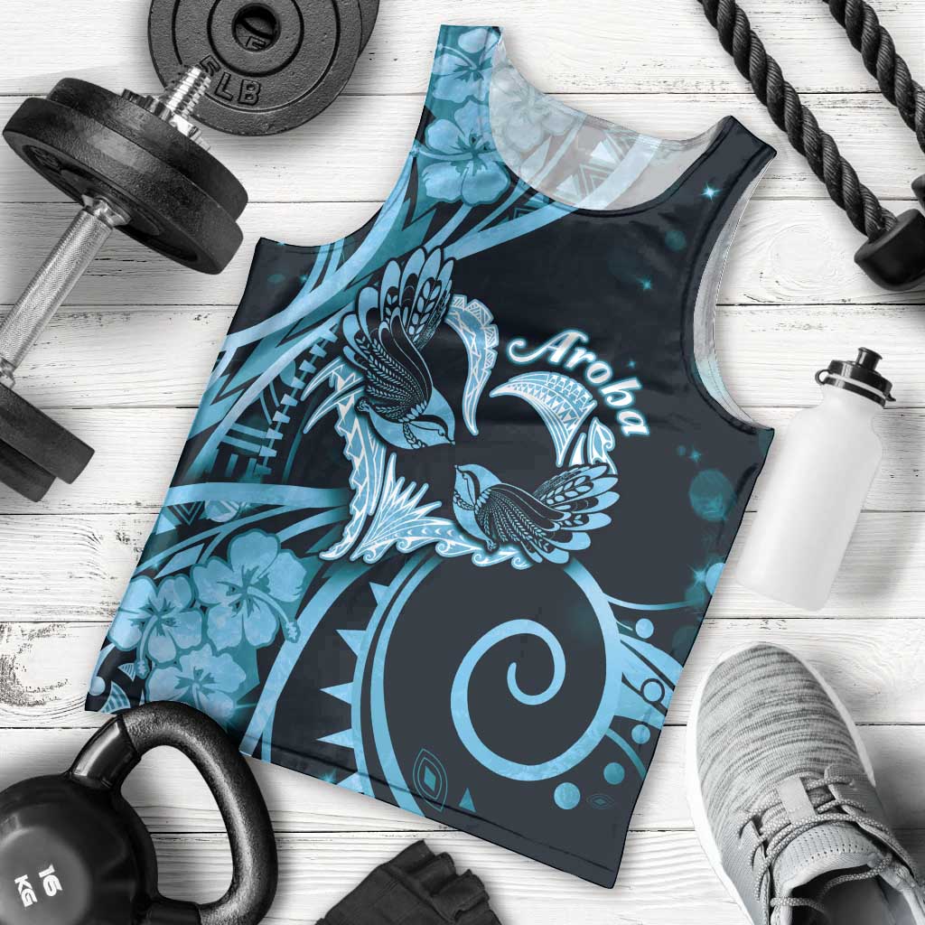 New Zealand Valentine Men Tank Top Aroha Cyan Piwakawaka LT05 - Polynesian Pride