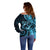 New Zealand Valentine Off Shoulder Sweater Aroha Cyan Piwakawaka