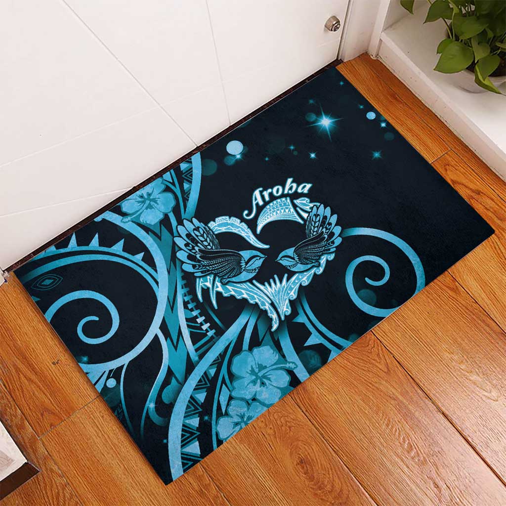 New Zealand Valentine Rubber Doormat Aroha Cyan Piwakawaka LT05 - Polynesian Pride