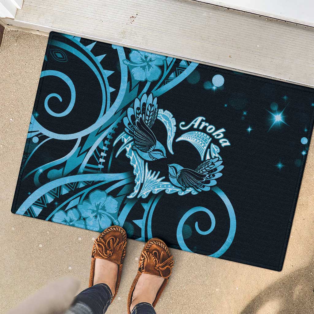 New Zealand Valentine Rubber Doormat Aroha Cyan Piwakawaka LT05 - Polynesian Pride