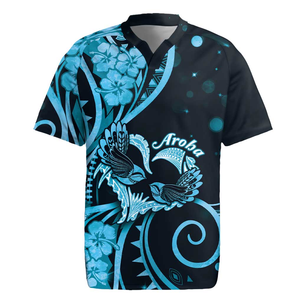 New Zealand Valentine Rugby Jersey Aroha Cyan Piwakawaka