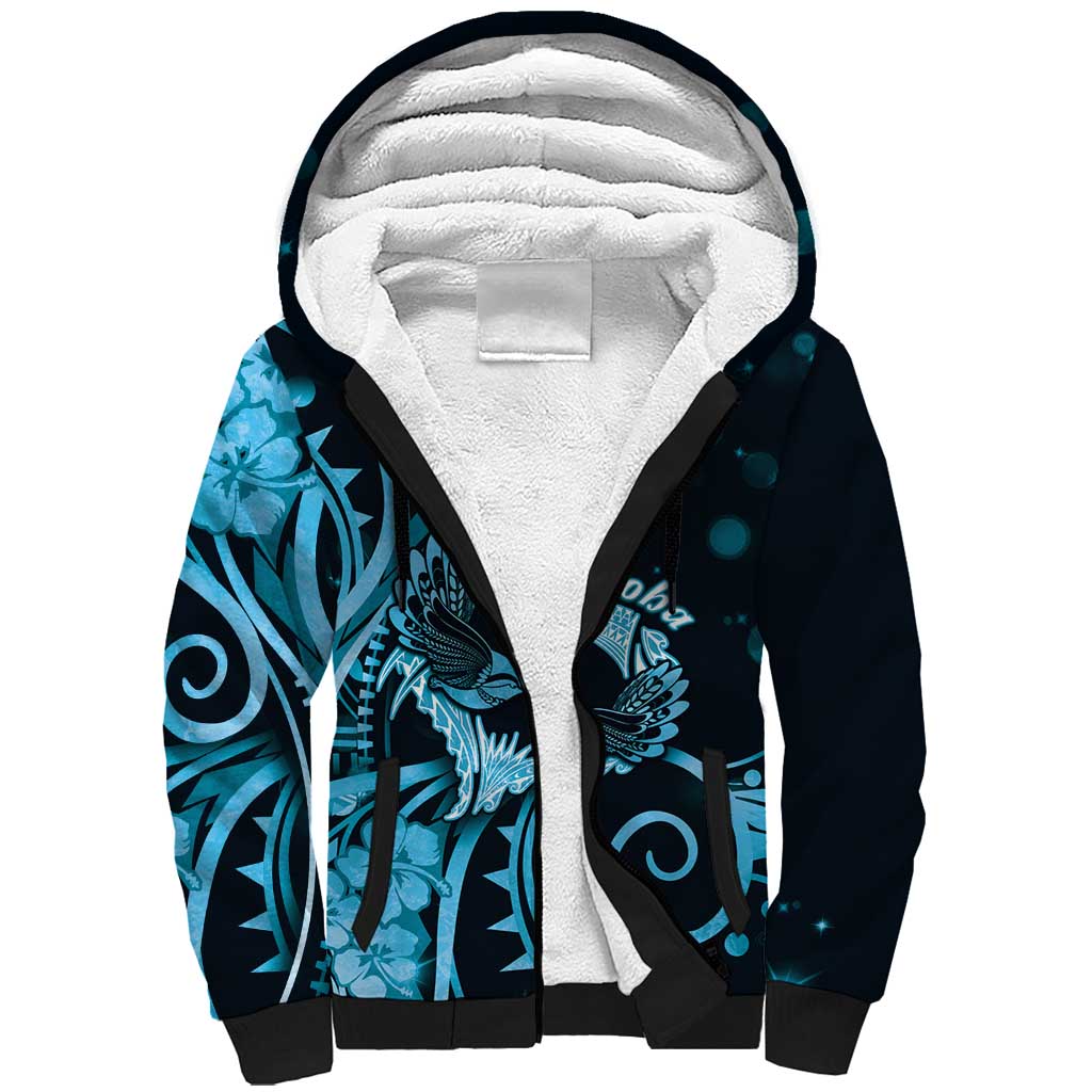 New Zealand Valentine Sherpa Hoodie Aroha Cyan Piwakawaka