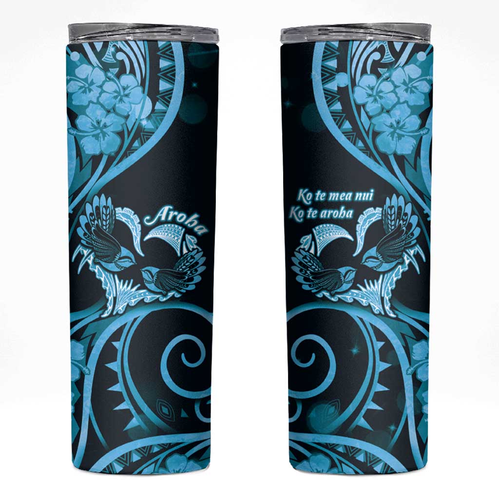 New Zealand Valentine Skinny Tumbler Aroha Cyan Piwakawaka