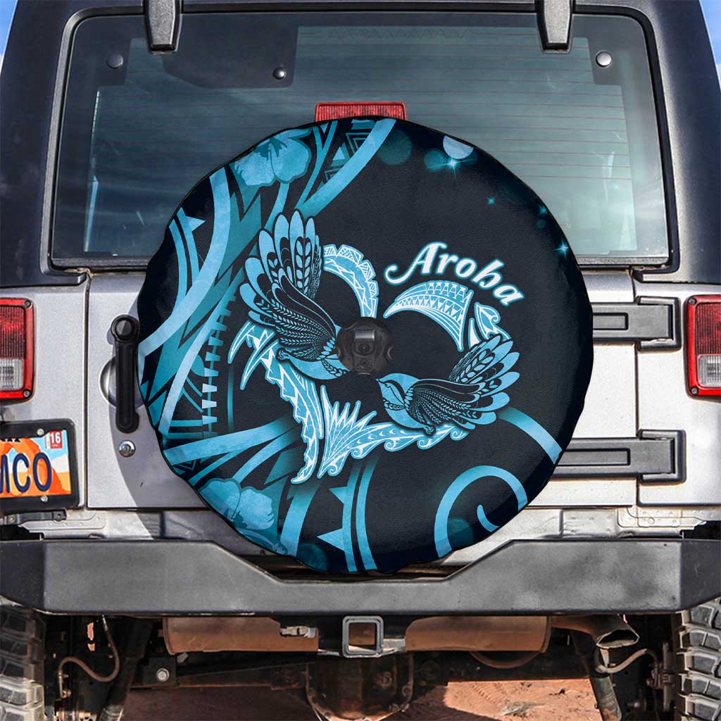 New Zealand Valentine Spare Tire Cover Aroha Cyan Piwakawaka