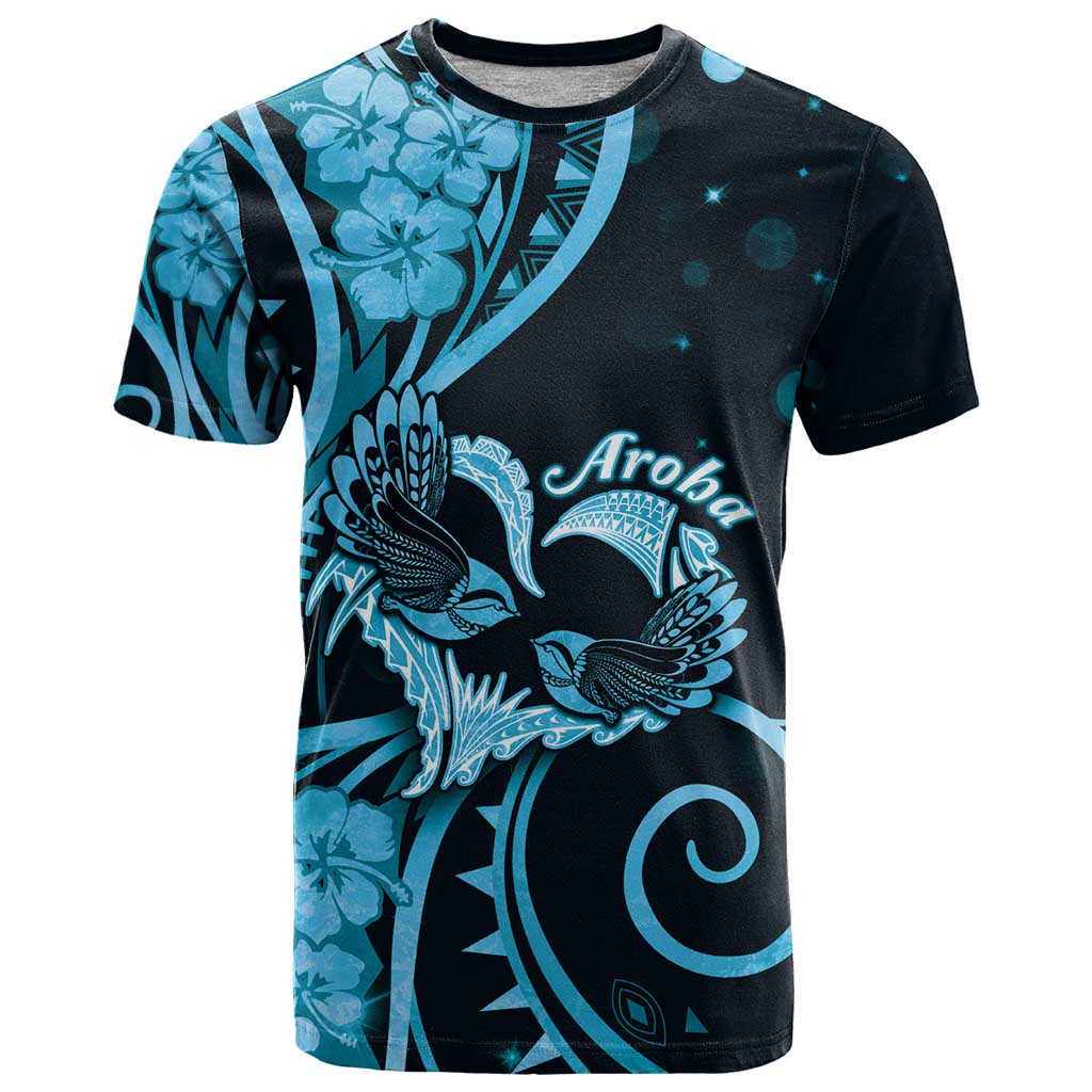 New Zealand Valentine T Shirt Aroha Cyan Piwakawaka