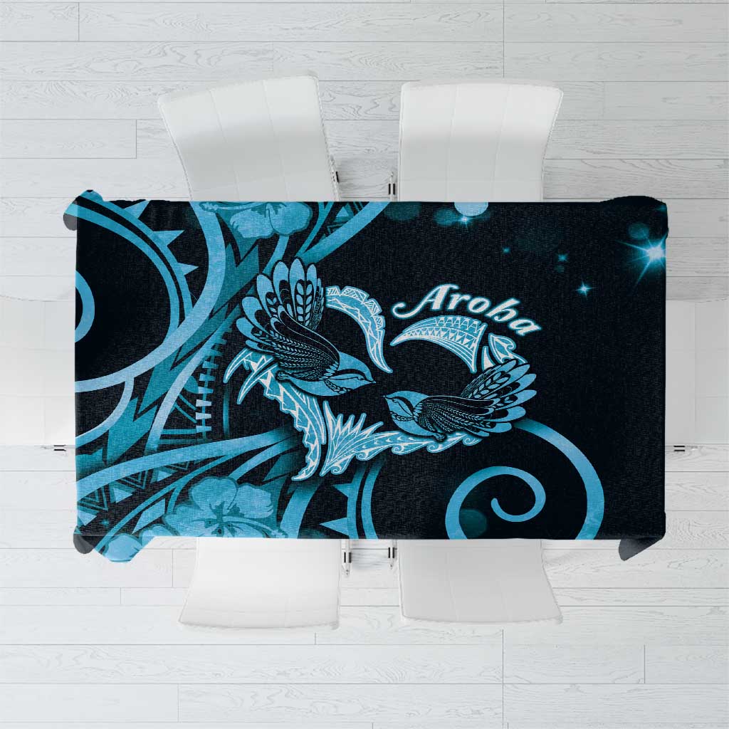 New Zealand Valentine Tablecloth Aroha Cyan Piwakawaka LT05 Cyan - Polynesian Pride