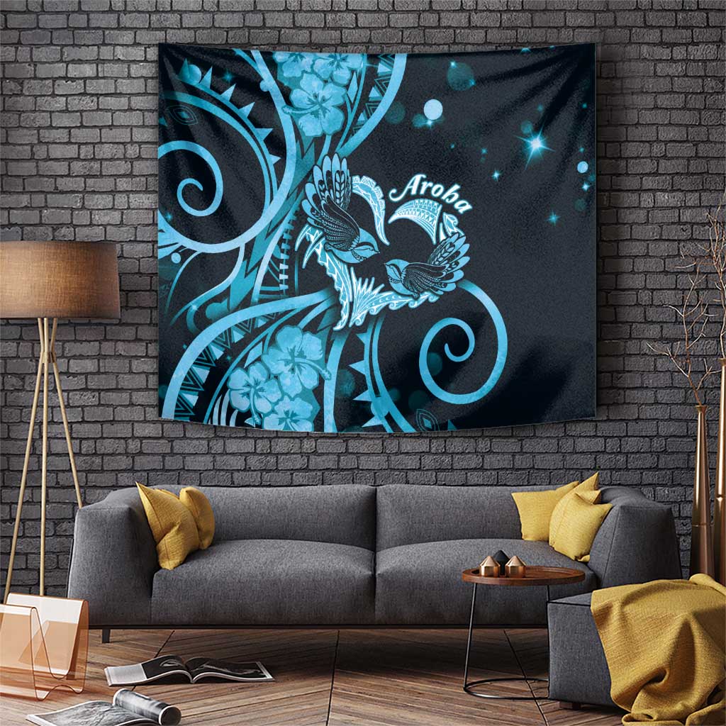 New Zealand Valentine Tapestry Aroha Cyan Piwakawaka