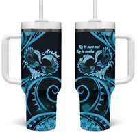 New Zealand Valentine Tumbler With Handle Aroha Cyan Piwakawaka LT05 One Size: 40 oz Cyan - Polynesian Pride