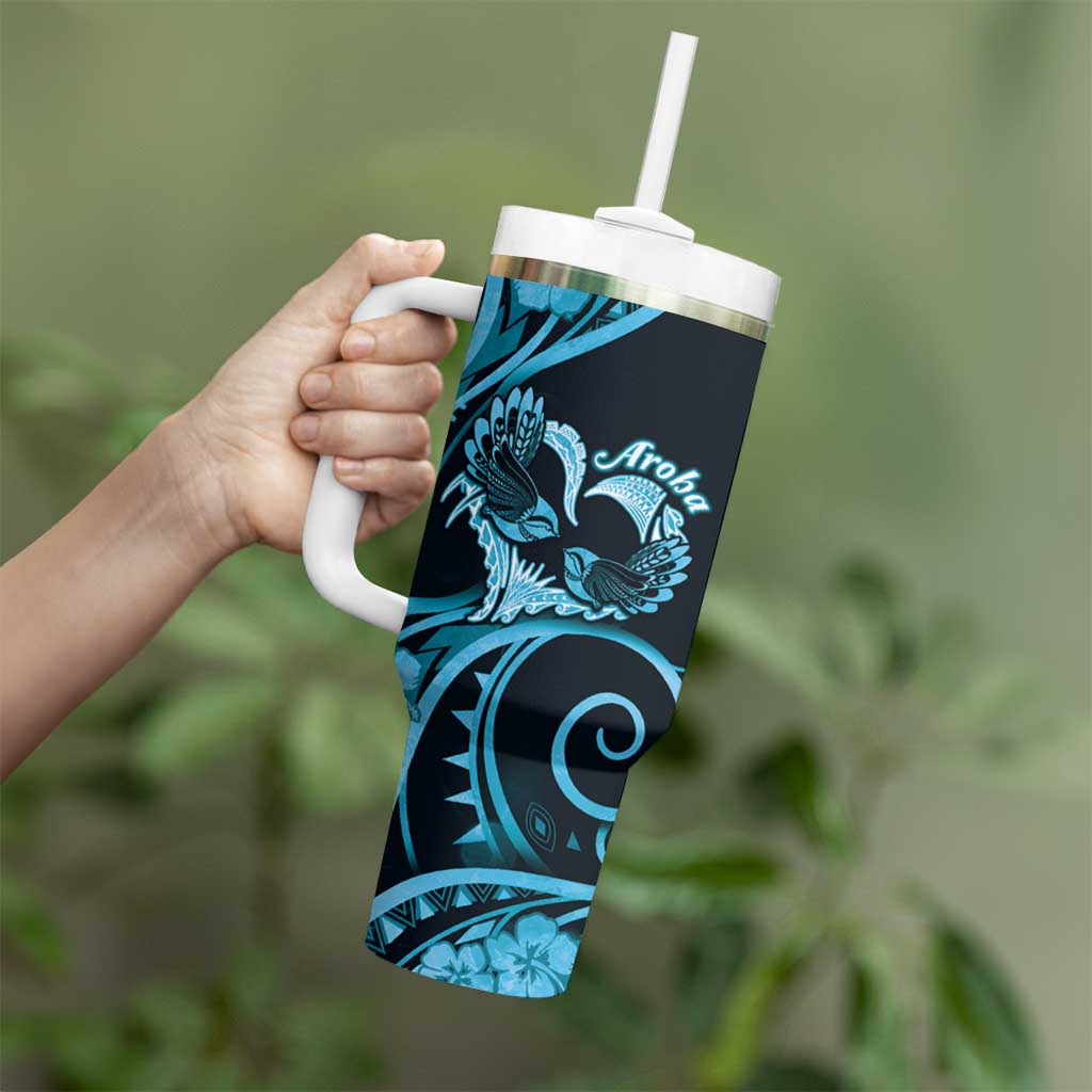 New Zealand Valentine Tumbler With Handle Aroha Cyan Piwakawaka LT05 - Polynesian Pride
