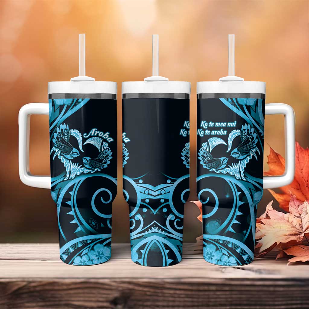 New Zealand Valentine Tumbler With Handle Aroha Cyan Piwakawaka LT05 - Polynesian Pride