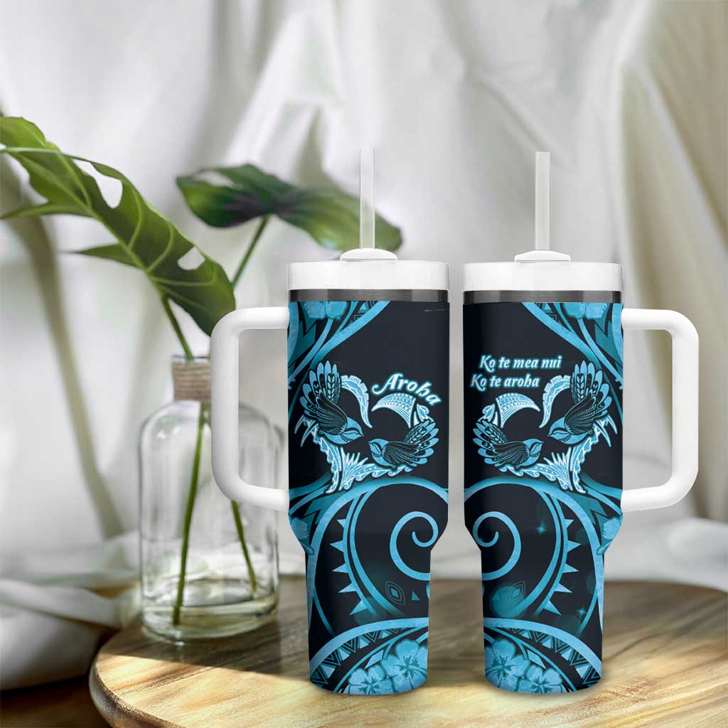 New Zealand Valentine Tumbler With Handle Aroha Cyan Piwakawaka LT05 - Polynesian Pride