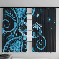 New Zealand Valentine Window Curtain Aroha Cyan Piwakawaka LT05 With Hooks Cyan - Polynesian Pride