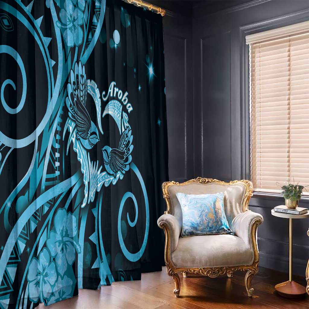 New Zealand Valentine Window Curtain Aroha Cyan Piwakawaka LT05 - Polynesian Pride