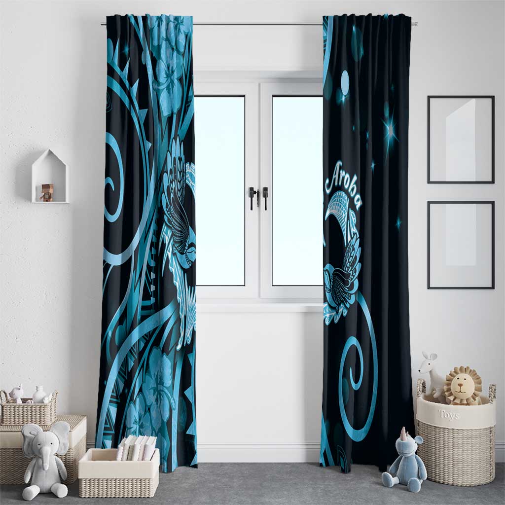 New Zealand Valentine Window Curtain Aroha Cyan Piwakawaka LT05 - Polynesian Pride