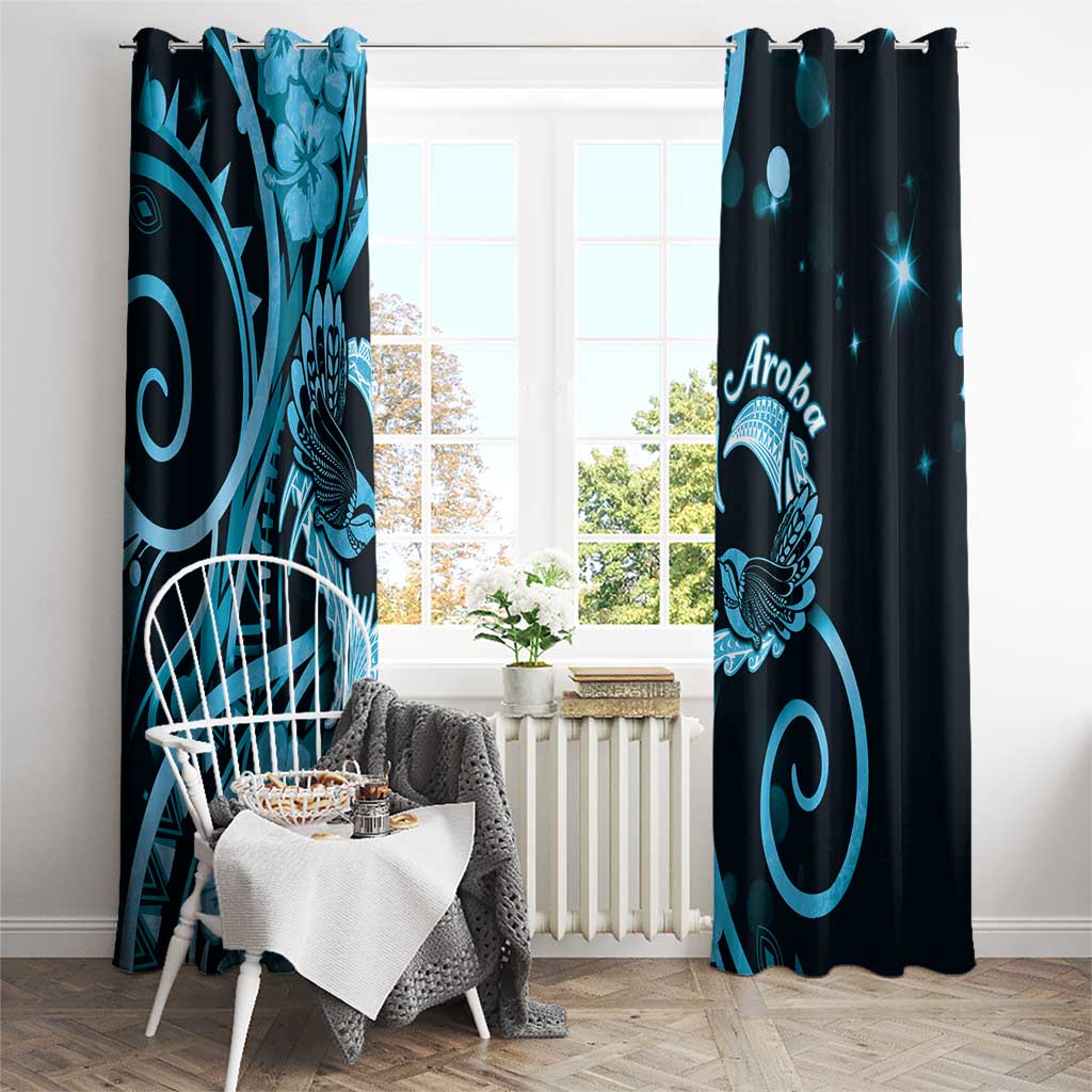 New Zealand Valentine Window Curtain Aroha Cyan Piwakawaka LT05 - Polynesian Pride
